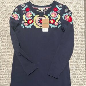 Boden Navy Dress with Colorful Embroidery